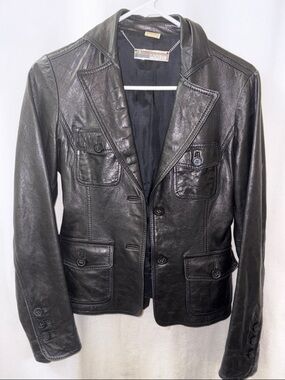 Michael Kors Black Leather Tailored Blazer Jacket